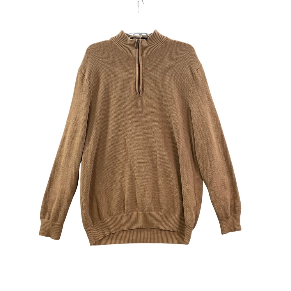 Club Room Sweater Mens XXL Tan Quarter Zip Cotton Knit Pullover Mock Neck Casual
